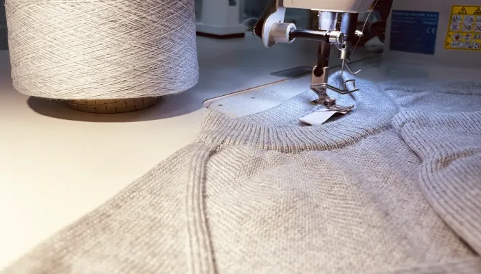 Label on a sweater knitted in France