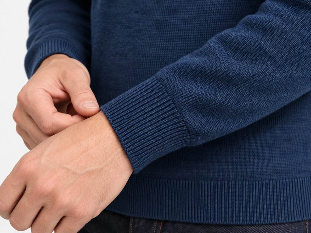 Pulzier kustiljat ta’ sweater PELOT tas-suf merino extra-fin blu skur.
